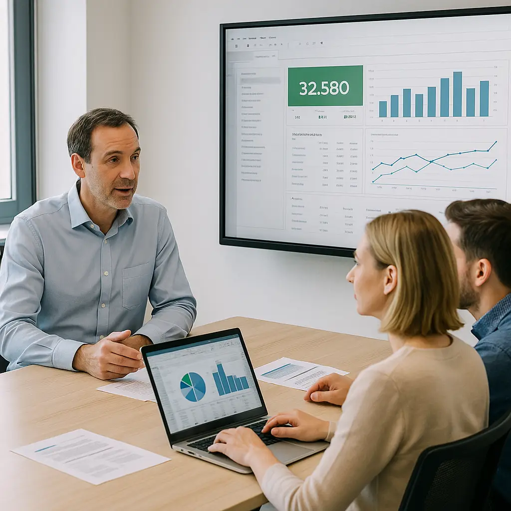 Excel-Schulung im modernen Seminarraum – Trainer erklärt Schritt-für-Schritt-Plan für erfolgreiche Datenanalyse.