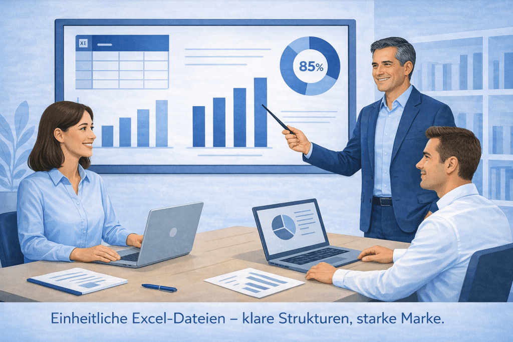Bürobesprechung mit Excel-Daten und Grafiken