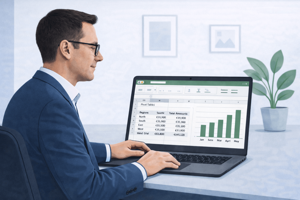 Mann arbeitet am Laptop im Büro