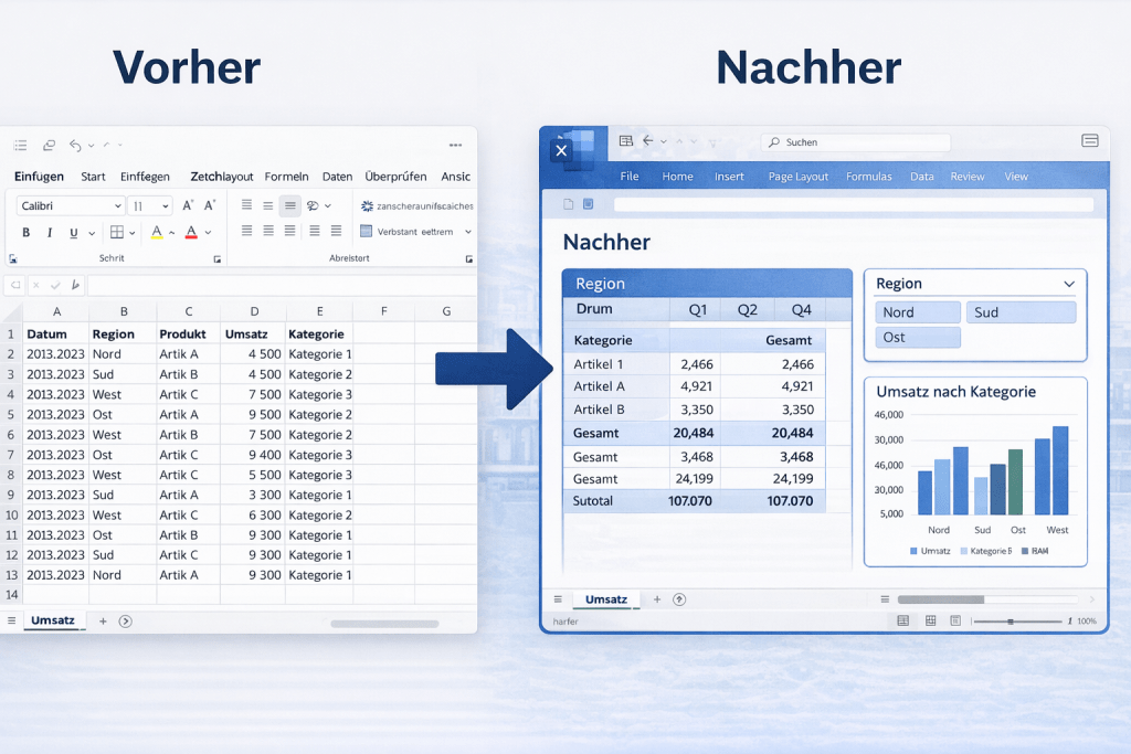 Vorher und Nachher: Excel Dashboard Vergleich