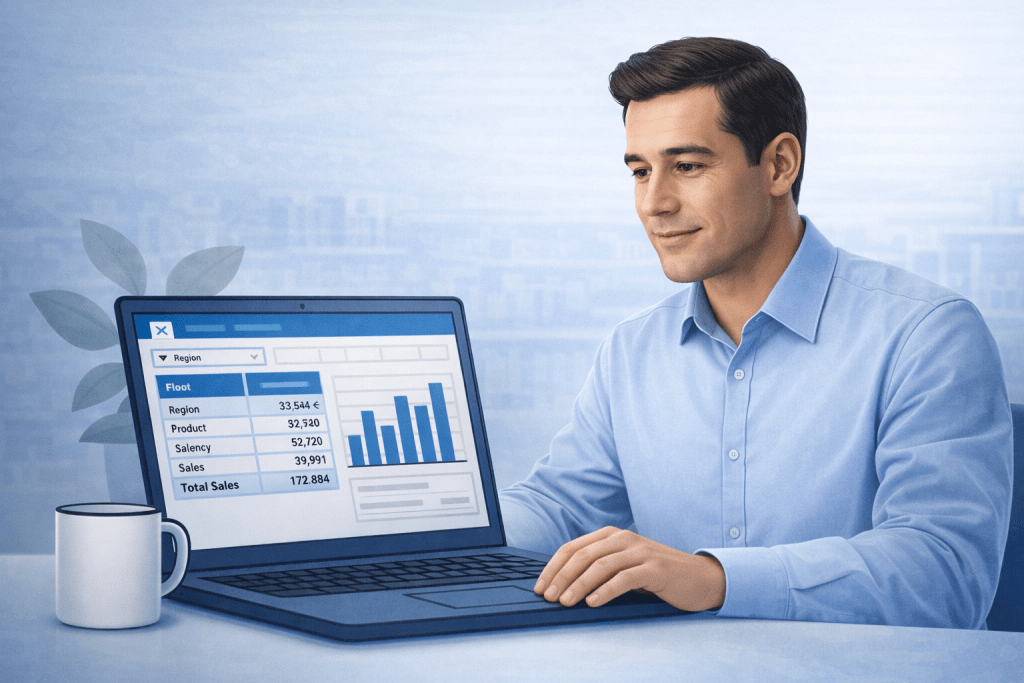 Mann mit Laptop im Büro